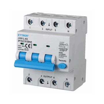 ETTROIT Differential Magnetic Thermal Switch 3P+N 10A 30mA 380V-6KA 4 din modules JX261061