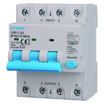 ETTROIT Circuit Breaker 3P+N 10A 30mA 380V-6KA CLASS A - JX261064