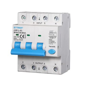 ETTROIT Differential Magnetic Thermal Switch 3P+N 16A 30mA 380V-6KA 4 modules DIN JX261661