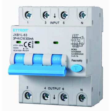 ETTROIT JX261668 Differential Circuit Breaker 3P+N 16A 300mA 380V-6KA CLASS A
