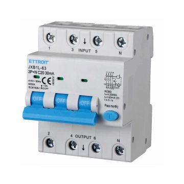 ETTROIT Differential Magnetic Thermal Switch 3P+N 20A 30mA 380V-6KA 4 modules JX262061