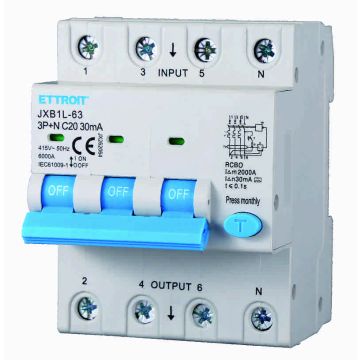 ETTROIT JX262064 Differential Circuit Breaker 3P+N 20A 30mA 380V-6KA CLASS A