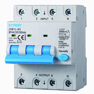 ETTROIT JX262068 Differential Circuit Breaker 3P+N 20A 300mA 380V-6KA CLASS A