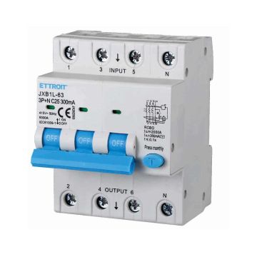 ETTROIT Differential circuit breaker 3P+N 25A 300mA 380V-6KA 4 MODULES JX262563