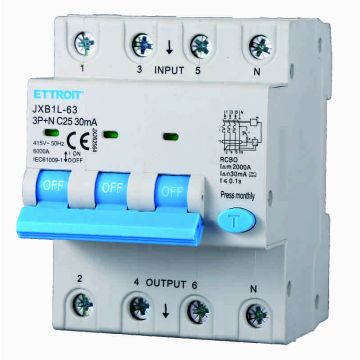 ETTROIT JX262564 Differential Circuit Breaker 3P+N 25A 30mA 380V-6KA CLASS A