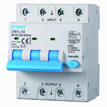 ETTROIT JX262568 Differential Circuit Breaker 3P+N 25A 300mA 380V-6KA CLASS A