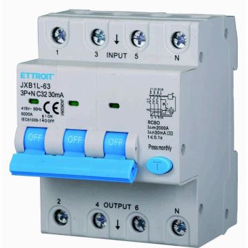 Ettroit Differential Magnetic Thermal Switch 3P+N 32A 30mA 380V-6KA JX263261