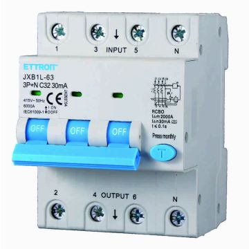ETTROIT JX263264 Differential Circuit Breaker 3P+N 32A 30mA 380V-6KA CLASS A