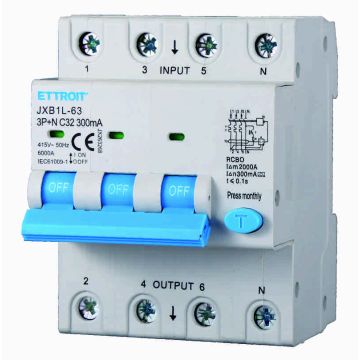 ETTROIT JX263268 Differential Circuit Breaker 3P+N 32A 300mA 380V-6KA CLASS A