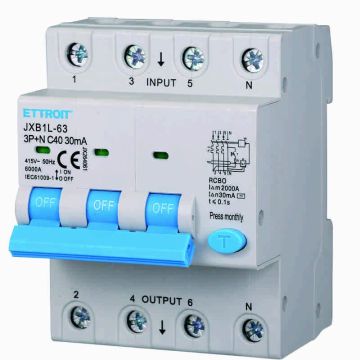 Ettroit Differential Magnetic Thermal Switch 3P+N 40A 30mA 380V-6KA JX264061