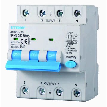 ETTROIT JX265064 Differential Circuit Breaker 3P+N 50A 30mA 380V-6KA CLASS A