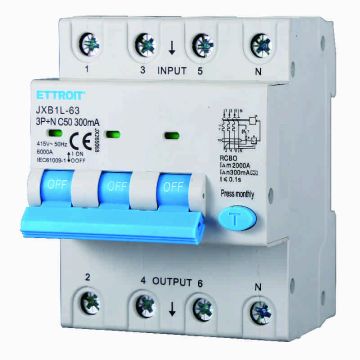 ETTROIT JX265068 Differential Circuit Breaker 3P+N 50A 300mA 380V-6KA CLASS A