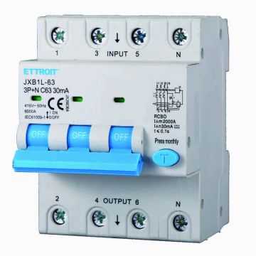 ETTROIT JX266364 Differential Circuit Breaker 3P+N 63A 30mA 380V-6KA CLASS A