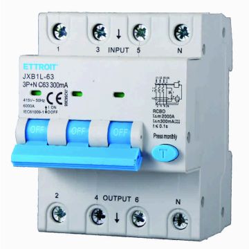 ETTROIT JX266368 Differential Circuit Breaker 3P+N 63A 300mA 380V-6KA CLASS A