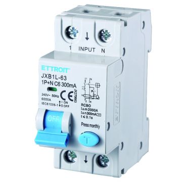 ETTROIT Differential Magnetic Thermal Switch 1P+N 6A 300mA 220V 6KA 2 DIN Modules - JX270663