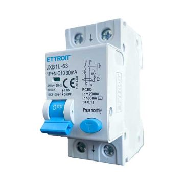 ETTROIT Differential circuit breaker 1P+N 10A 6kA 30mA 220V occupies 2 DIN modules JX271061