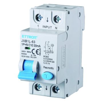 ETTROIT Differential Circuit Breaker 1P+N 10A 30mA 220V-6KA CLASS A - JX271064