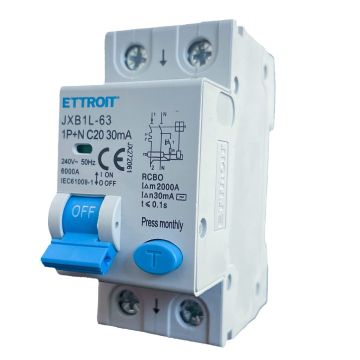 ETTROIT Differential Magnetic Thermal Switch 1P+N 20A 30mA 220V 6KA JX272061