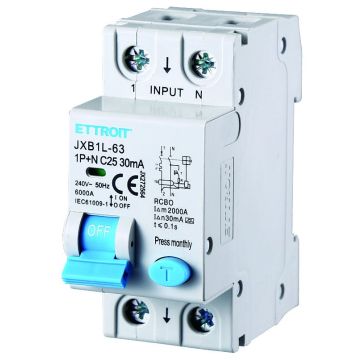 ETTROIT Differential Magnetic Thermal Switch 1P+N 25A 30mA 220V 6KA CLASS A - JX272564