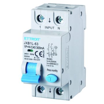 ETTROIT Differential Magnetic Thermal Switch 1P+N 40A 300mA 220V 6KA 2 Din modules - JX274063