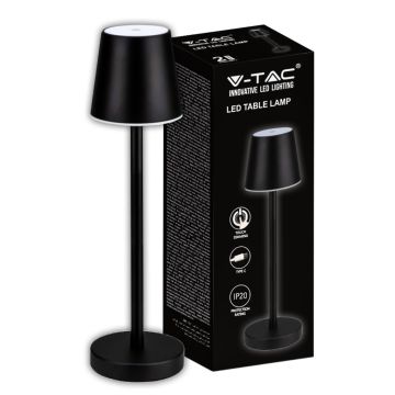 V-TAC 3W Rechargeable LED Table Lamp Battery Powered Black USB C Touch Dimmable 4000K Indoor Restaurant Table Light IP20 - 10194
