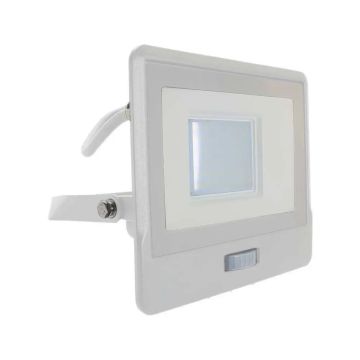 V-TAC VT-138S-1 30W samsung chip led spotlight with PIR motion sensor and twilight sensor 4000K slim white aluminum IP65 - SKU 20299