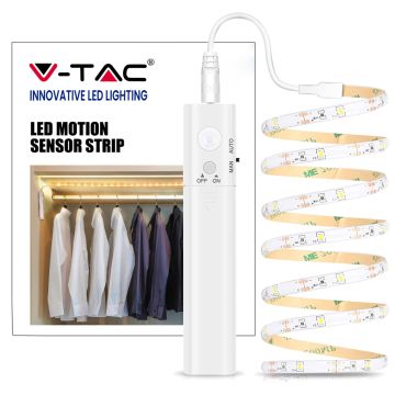 V-TAC VT-8082 2.8W set led motion pir sensor strip 1M IP65 self powered warm white 3000K - SKU 2573