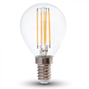 V-TAC VT-2486 Led bulb 6W E14 2700k filament lamp 130lm/w drop P45 clear glass sku 2854