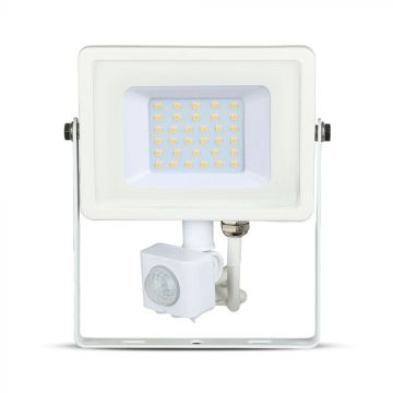 V-TAC PRO VT-30-S 30W led pir sensor floodlight SMD chip samsung cold white 6400K slim white body IP65 - SKU 459