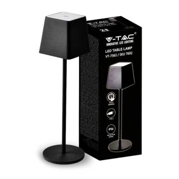 V-TAC VT-7563 LED Table Lamp 2W Warm White 3000K with 4400mA Battery ON/OFF Button Dimmable Touch Color Black IP54 - SKU 7692