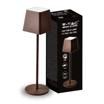 V-TAC VT-7563 LED table lamp 2W warm white 3000K with 4400mA battery ON/OFF button dimmable touch corten color IP54 - SKU 7693