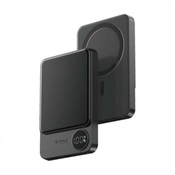 V-TAC power bank magsafe 10000Ah magnetic aluminum display and wireless charging 20W ultra-thin gray color - 7849