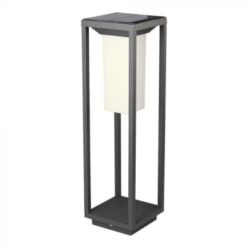 V-TAC PRO VT-66 2W Led solar bollard with sensor chip samsung warm white 3000K for garden grey body IP65 - sku 785