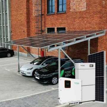 Solar shelter kit for 2 carport spaces 8Kwp photovoltaic panel (15pcs) - 8kw hybrid inverter - 20Kw storage battery electric car recharge