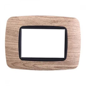 Ettroit plate compatible with Bticino Livinglight 3 modules curved plastic dark wood color - LN88305
