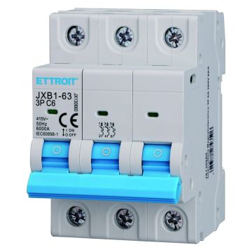 ETTROIT Three-pole thermal magnetic switch 3P C6 6A 6kA IEC60898-1 JX130660