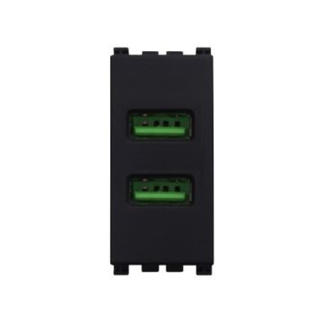 ETTROIT USB Socket USB Charger 5V 2.1A 2 USB-A Ports Black Color Compatible With Vimar Arke