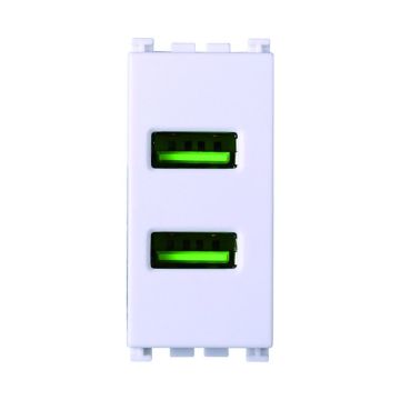 ETTROIT USB Socket USB Charger 5V 2.1A 2 USB-A Ports White Color Compatible With Vimar Arke VA2402B