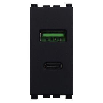 ETTROIT USB Socket 2 Ports 3.1A USB-A + USB Type C BLACK Color Compatible With Vimar Arkè - VA3002